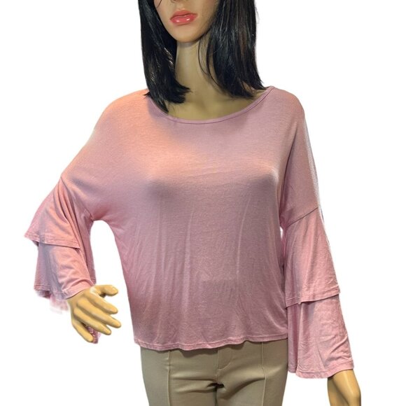 (5 for $25) Gaze Tiered Bell Sleeve Lightweight Top in Baby Pink Size XS NWT - Picture 4 of 8